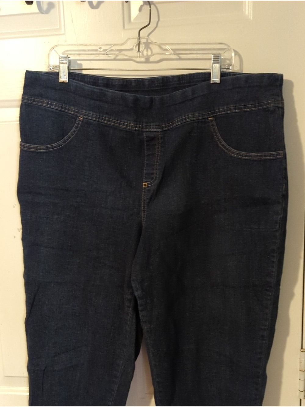 Terra & Sky Dark Indigo Cropped Stretchy Jeans 1X 16W 18W Pull On - Picture 2 of 8